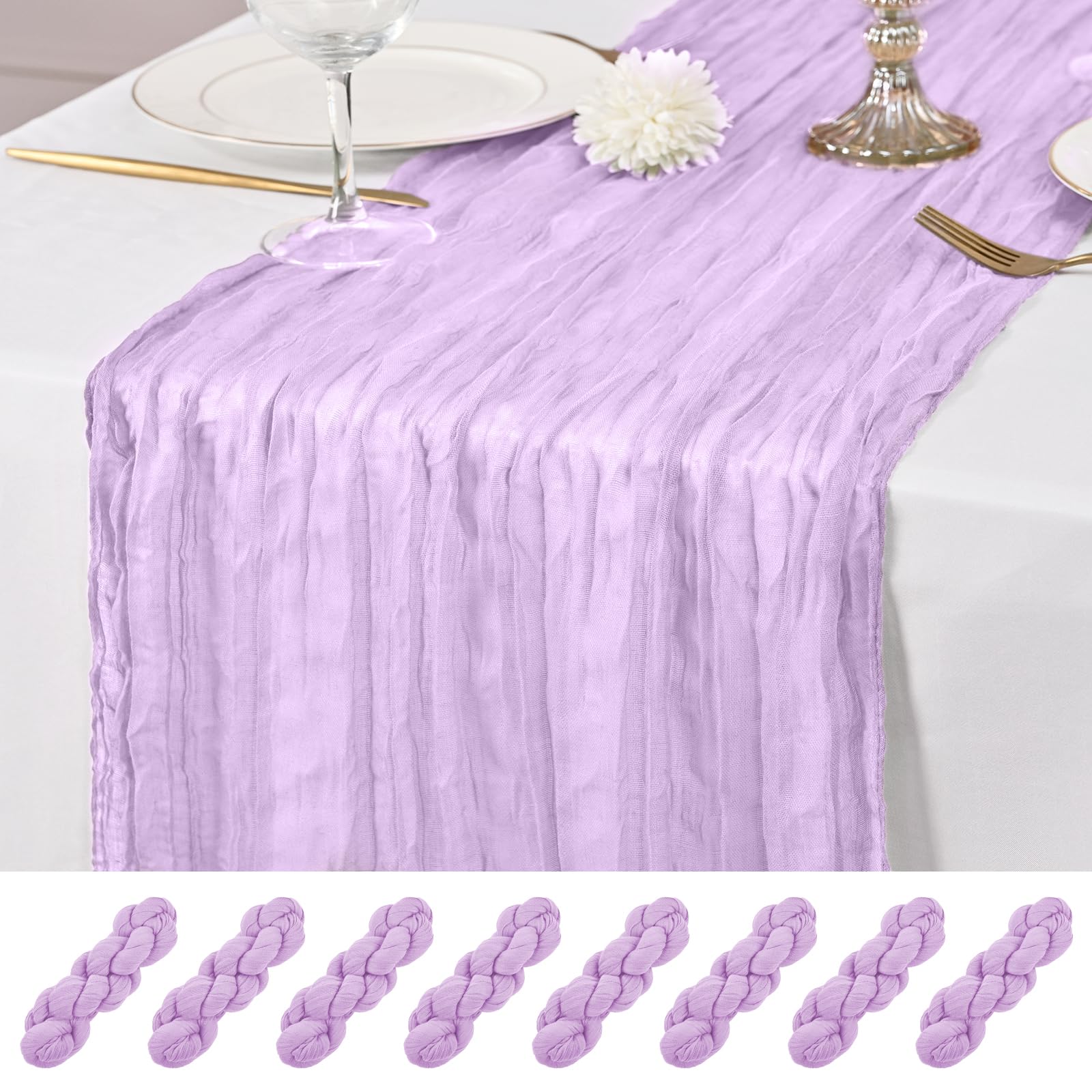 8 Pcs Lavender Cheesecloth Table Runner, 21x120 inch Lavender Table Runner Rustic Gauze Romantic Long Sheer Fabric 10Ft Cheese Cloth Table Runners for Wedding Party Bridal Baby Shower โ image 1