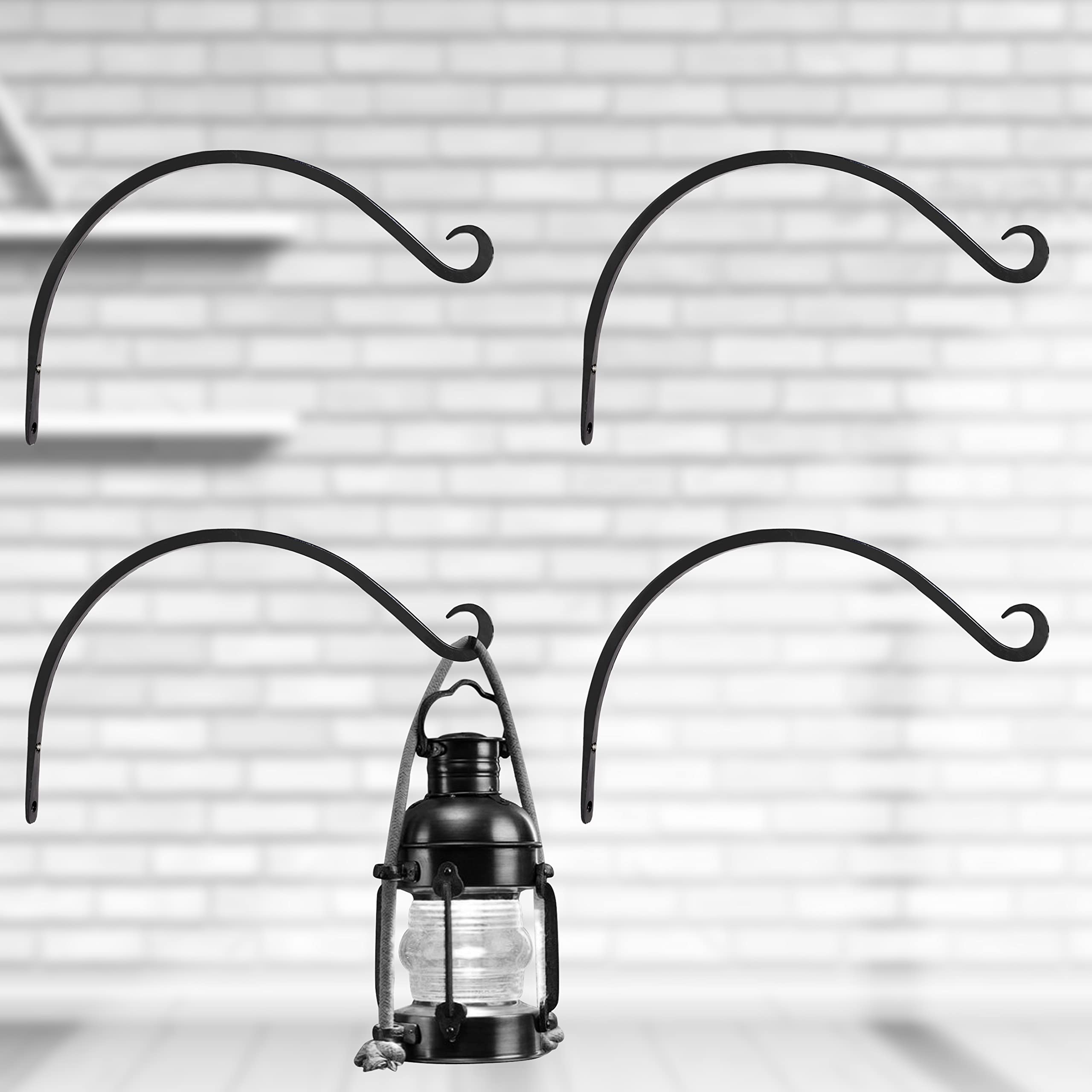 Metal Wall Hook Hanging Plant Bracket Decorative Straight Plant Hanger for Pots, Bird Feeder, Planters, Lantern, Macramé, Wind Chimes Indoor Outdoor Black (Pack of 4, 13 Inch)-image-34