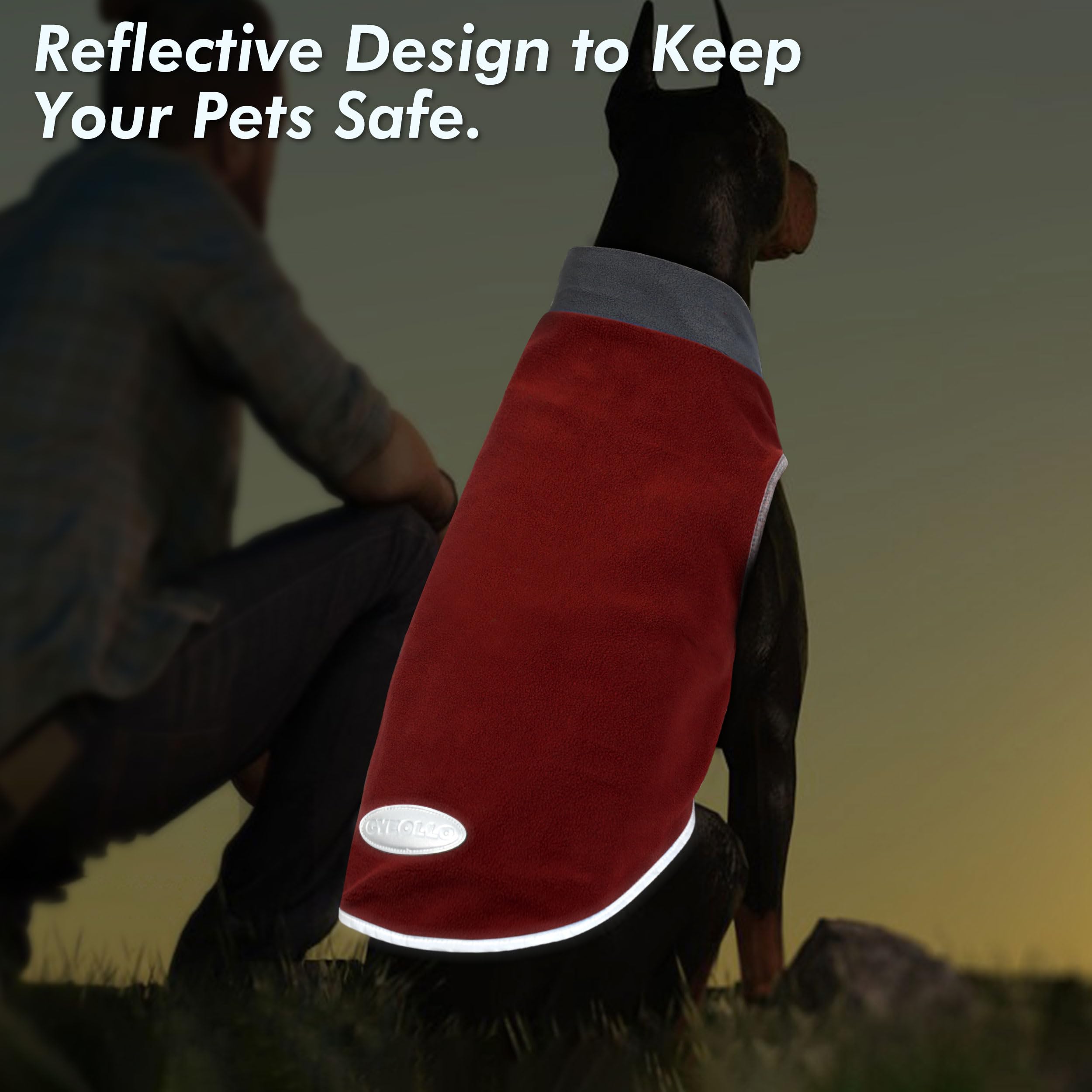 cyeollo Paquete de 2 suéteres para perro, chaleco de forro polar elástico, chaqueta para perro con rayas reflectantes, abrigos ligeros para mascotas, suéteres para perros pequeños, color gris y rojo