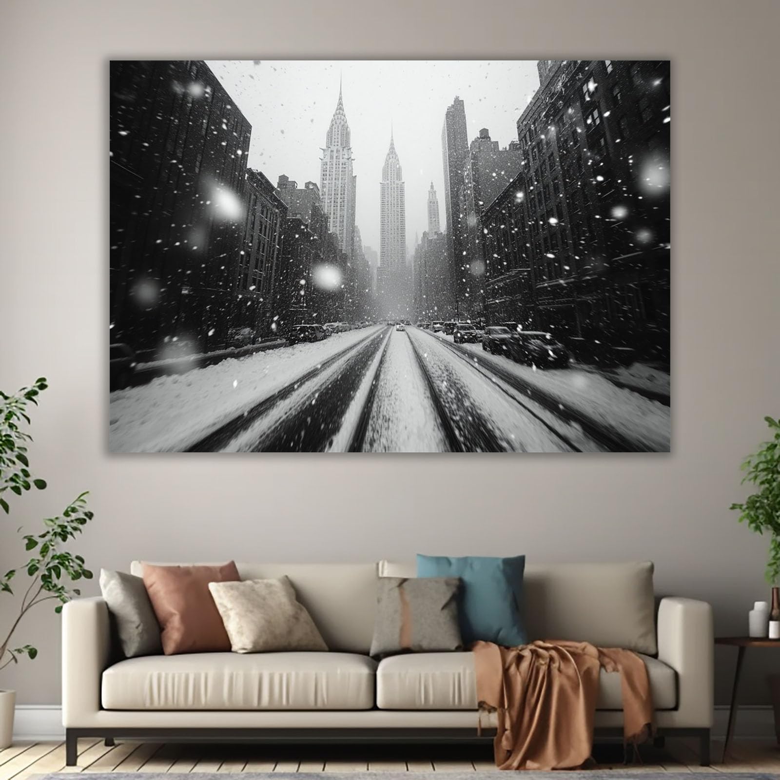 TODOAA Blanco Y Negro Abstracto Cuadros Paisaje urbano invernal Baño imágenes estéticas,decoración de pared bohemia para salón o dormitorio（Blanco-80x120cm Sin marco