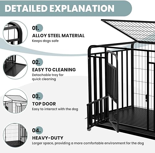 Miniatura 2 de Jaula resistente de 42 pulgadas para perros extragrandes, de acero a prueba de escapes, con ruedas bloqueables y puertas dobles, jaula XXL