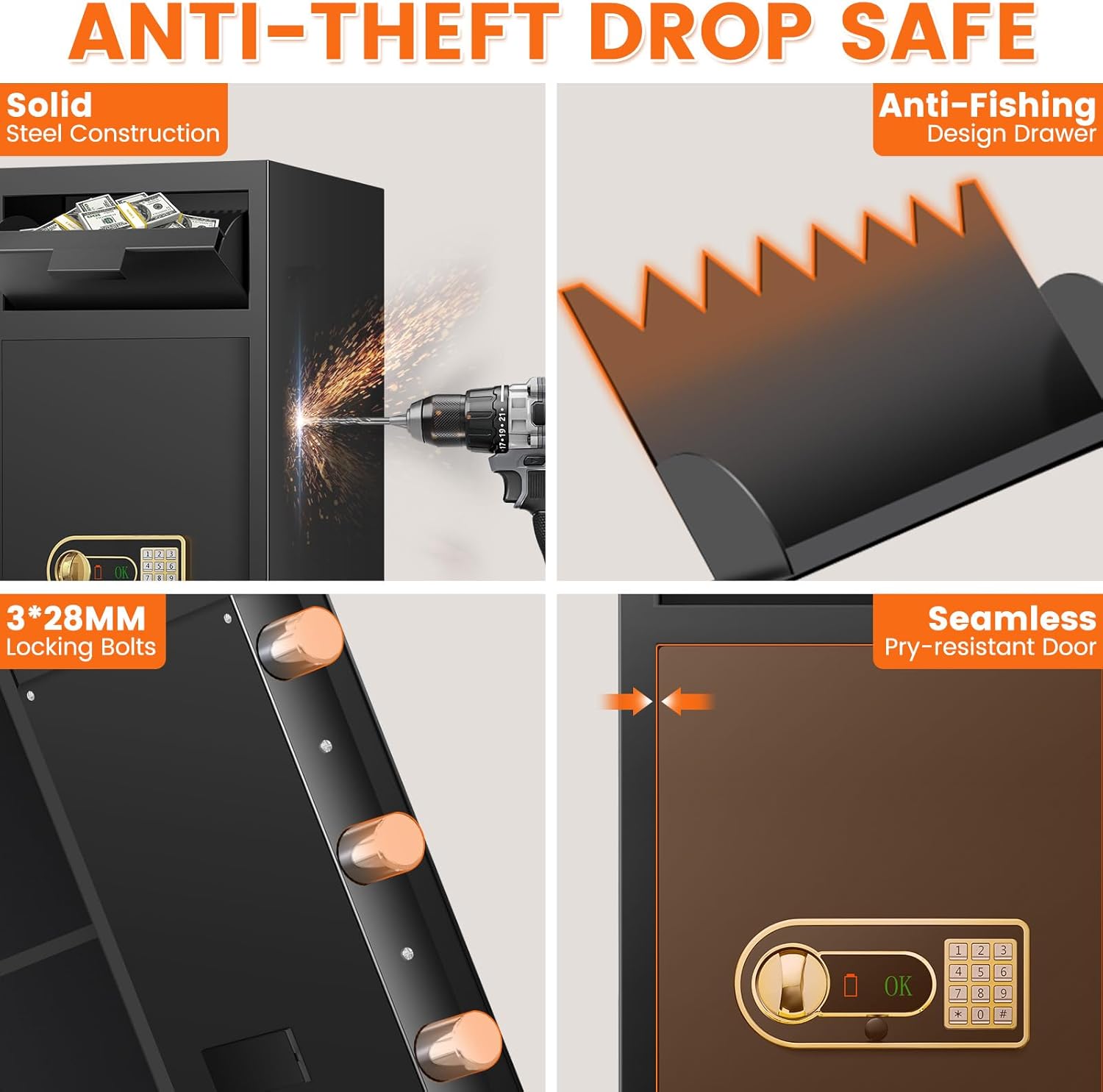 7.5 Cu ft Extra Large Drop Safe Box for Business, Anti-Theft Depository Safe with Drop Slot, Digital Keypad, Spare Key and Removable Shelf, Heavy-duty Commercial Safes for Business Cash Documents Home