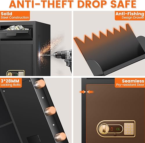 Miniatura 4 de Caja de seguridad ignífuga extragrande de 7.5 pies cúbicos para negocios, caja fuerte antirrobo con ranura para caída, teclado digital, llave de