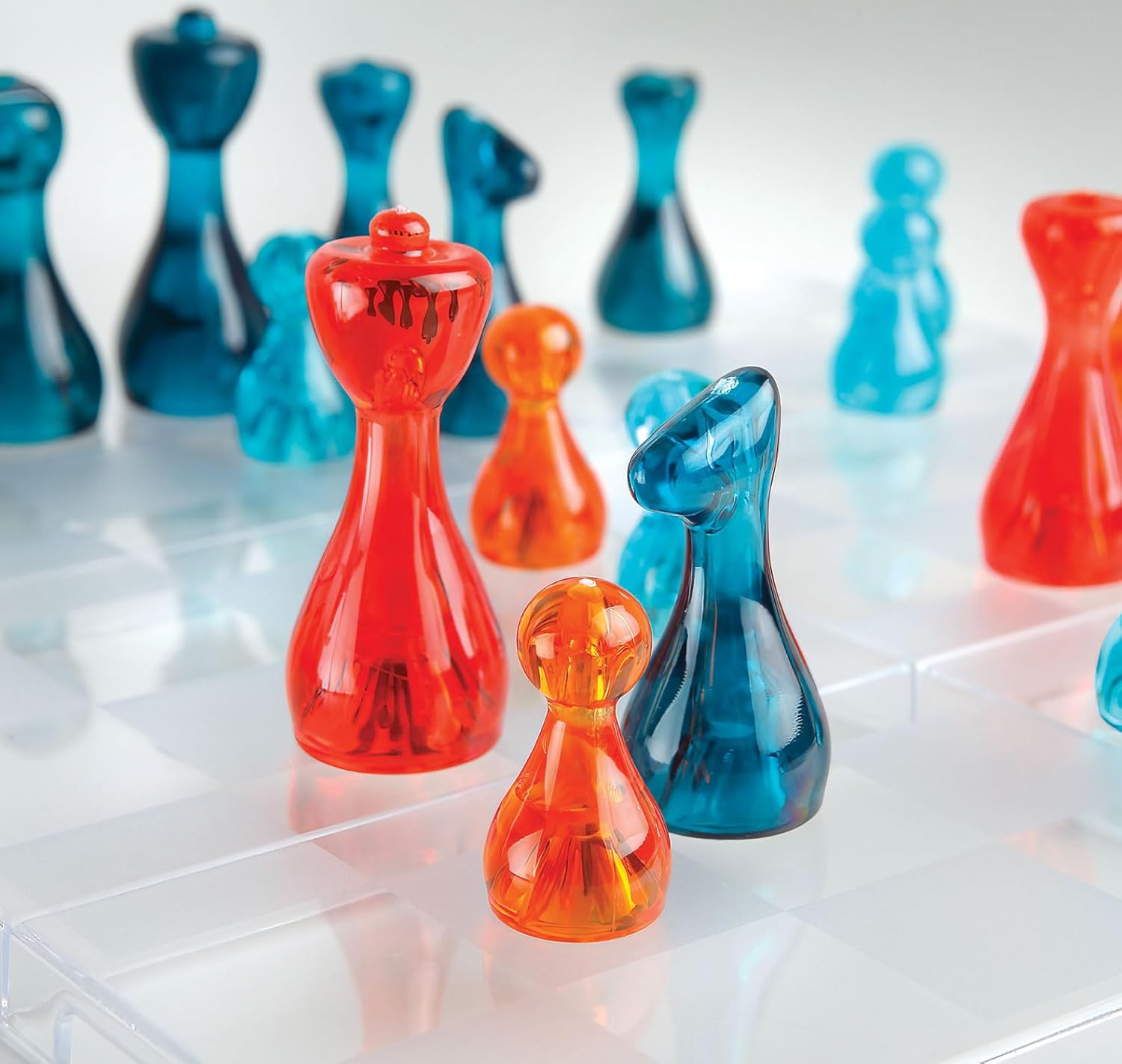 Board Games - Premium Transparent Chess Board with 32 Translucent Game Pieces. Acrylic Chess Game Set, Compact Size for Travel, Chess Sets for Adults, Chess Set for Kids - for Home or Office Décor