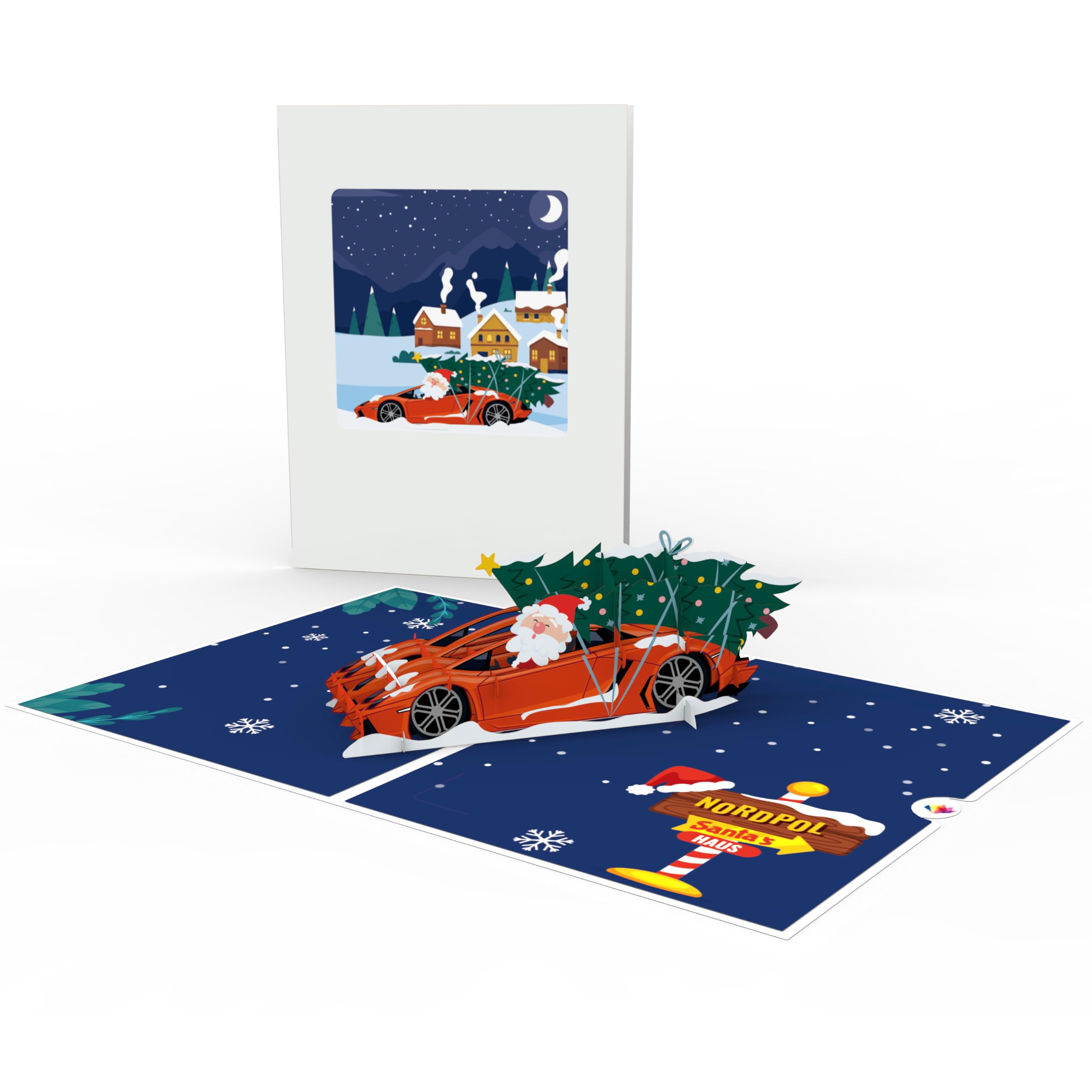 LIMAH® Carte Pop-up De Noël Père Noël Dans Une Voiture De Sport