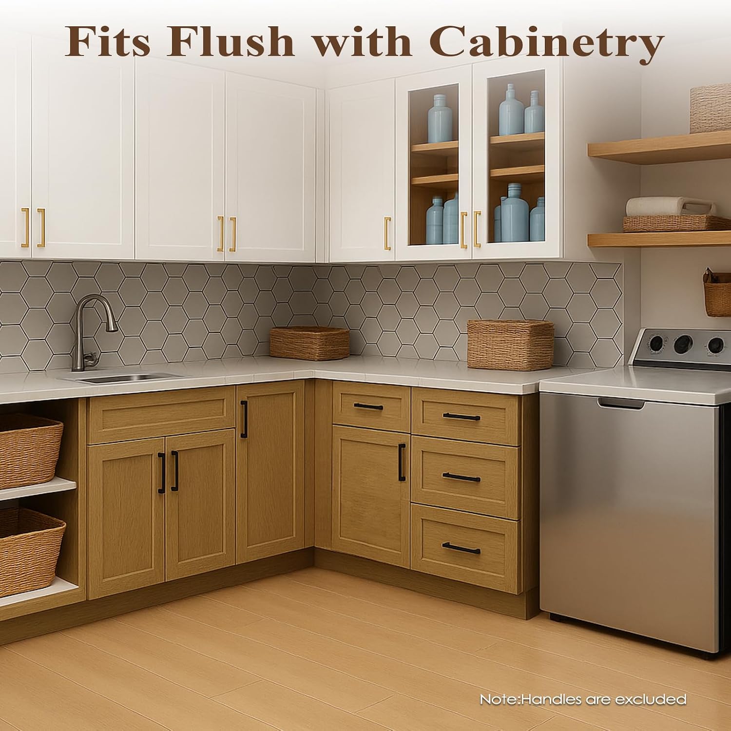 Kitchen Blind Corner Cabinet, 42" Corner Base Cabinet with 1 Adjustable Shelf, 1 Soft Close Door and Drawer, Built in Left or Right Kitchen, Unassemble (White Oak and MDF Door, 42" W)