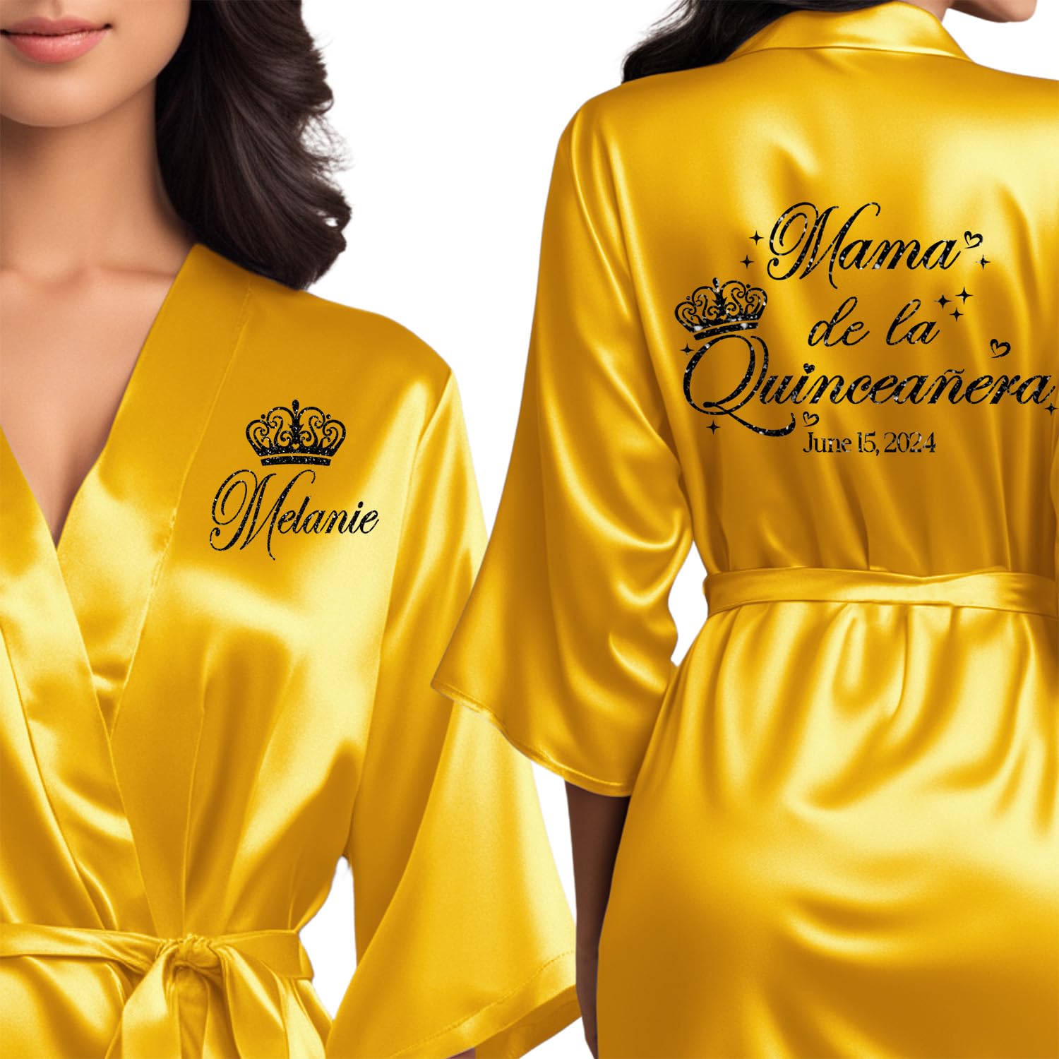 Mis Quince Anos Robes, Pretty Quinceanera Robes, Mis Quince, Robes for Mama de Quince, Quinceanera Gifts, Birthday Robes, Satin Quince Robes, Yellow Gold Girls 6/7, Q3-Mama