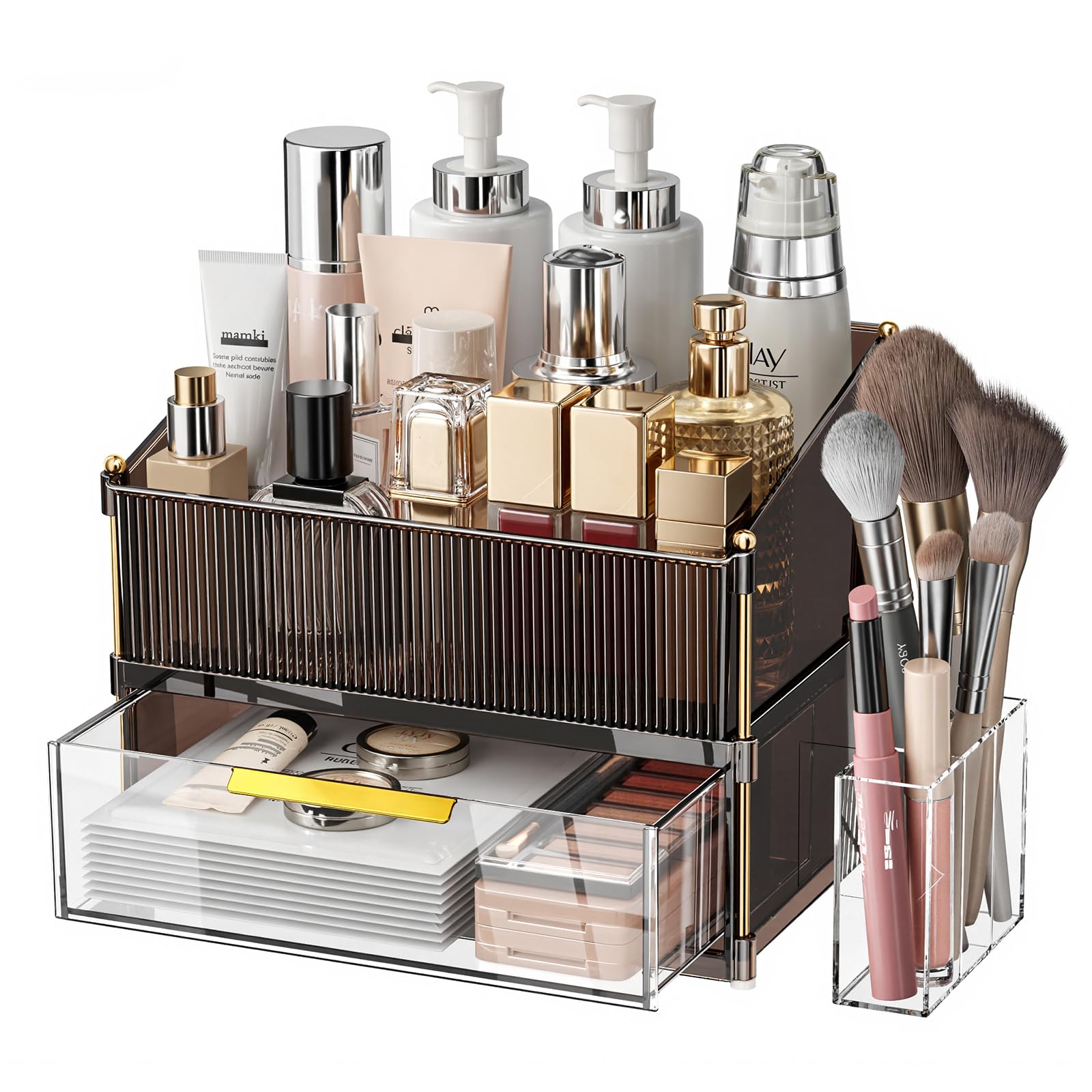 INVSSENE Stapelbarer Make-up-Organizer, Arbeitsplatte, Aufbewahrung von Parfüm, Hautpflege, Kosmetik, Lippenstift, Gesichtsmaske, Make-up-Pinsel-Paletten, ideal für Schminktisch, Badezimmer, Theke