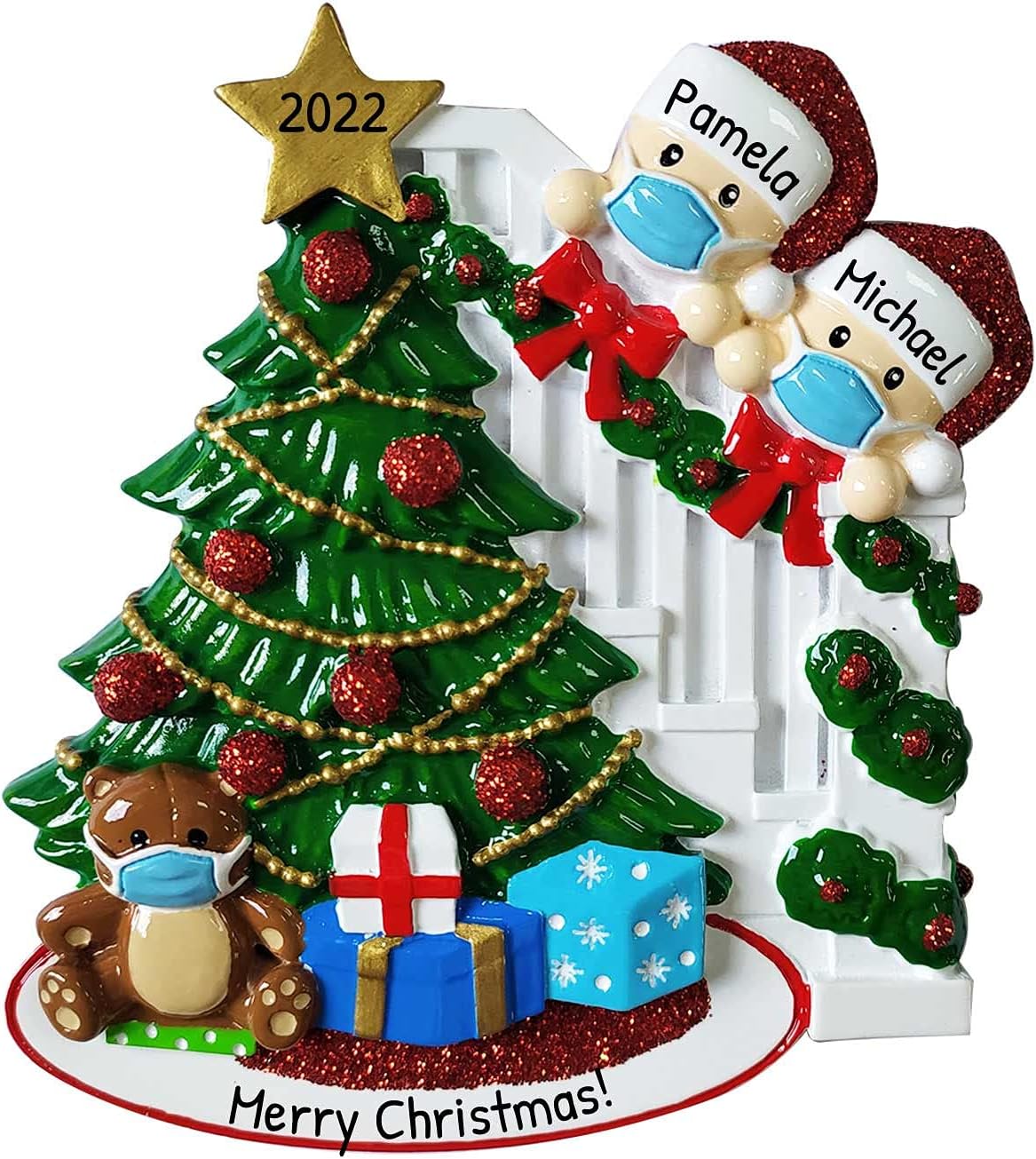 Personalized First Christmas Ornament Couple 2022 - First Christmas Together Ornament 2022 - Peeking with Mask Couple Ornament, Our First Christmas Together 2022 - Free Customization