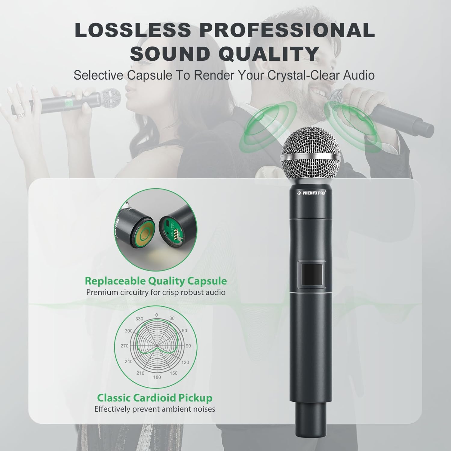 Phenyx Pro Professional Wireless Microphone, 919.7MHz UHF Dynamic Microphone, Metal Cordless Mic, Handheld Mic Transmitter for PTU-5000/PTU-4000 Series (PWH-5-919.7)