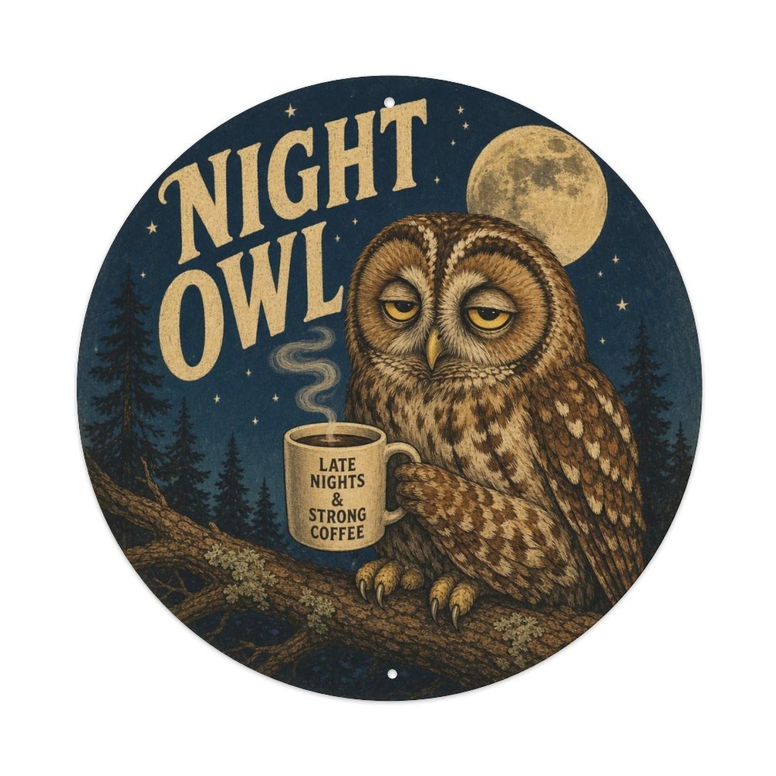Okngb Style Owl Animal Humor Comic Bird Pop Quirky Vintage Metal Tin Sign Plaque Wall Decor For Cafe, Man Cave, Club Bar, Office, Home Garden Round Metal Poster 8X8inch