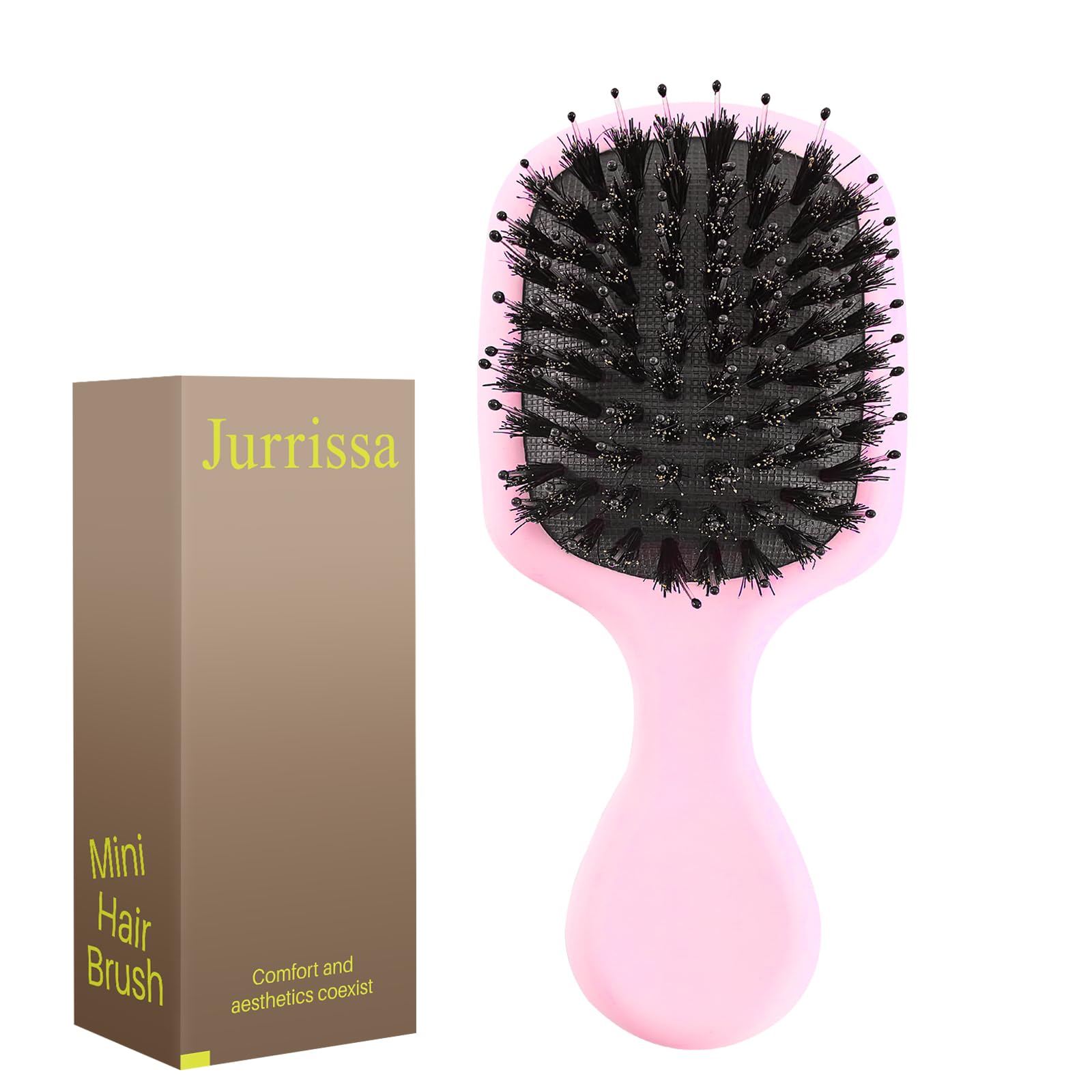 Photo 1 of Jurrissa Mini Boar Bristles Hair Bursh, Travel Size Hair Brush for Women Men Kids, Protable Small Hair Brush for Pockets Purses, Mini Detangler Brush for Smooth Add Shine(Pink)