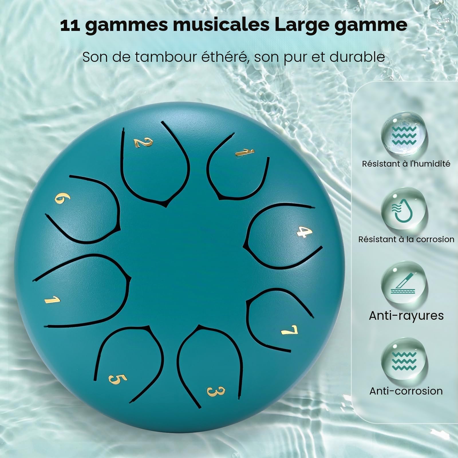Steel Tongue Drum, 6 Pouces 8 Tons Handpan Drum, Mini Tambour à Langue Handpan Instrument, Percussion Steel Drum pour Méditation, Yoga, Performances, Education (bleu lac)