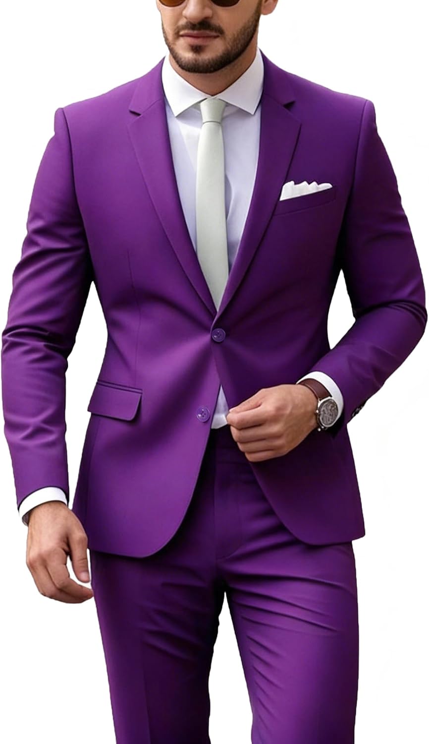 Mens Suits Classic fit 2 Piece 2 Button Formal Tuxedo Jacket Suits Pants Set for Wedding Business Prom