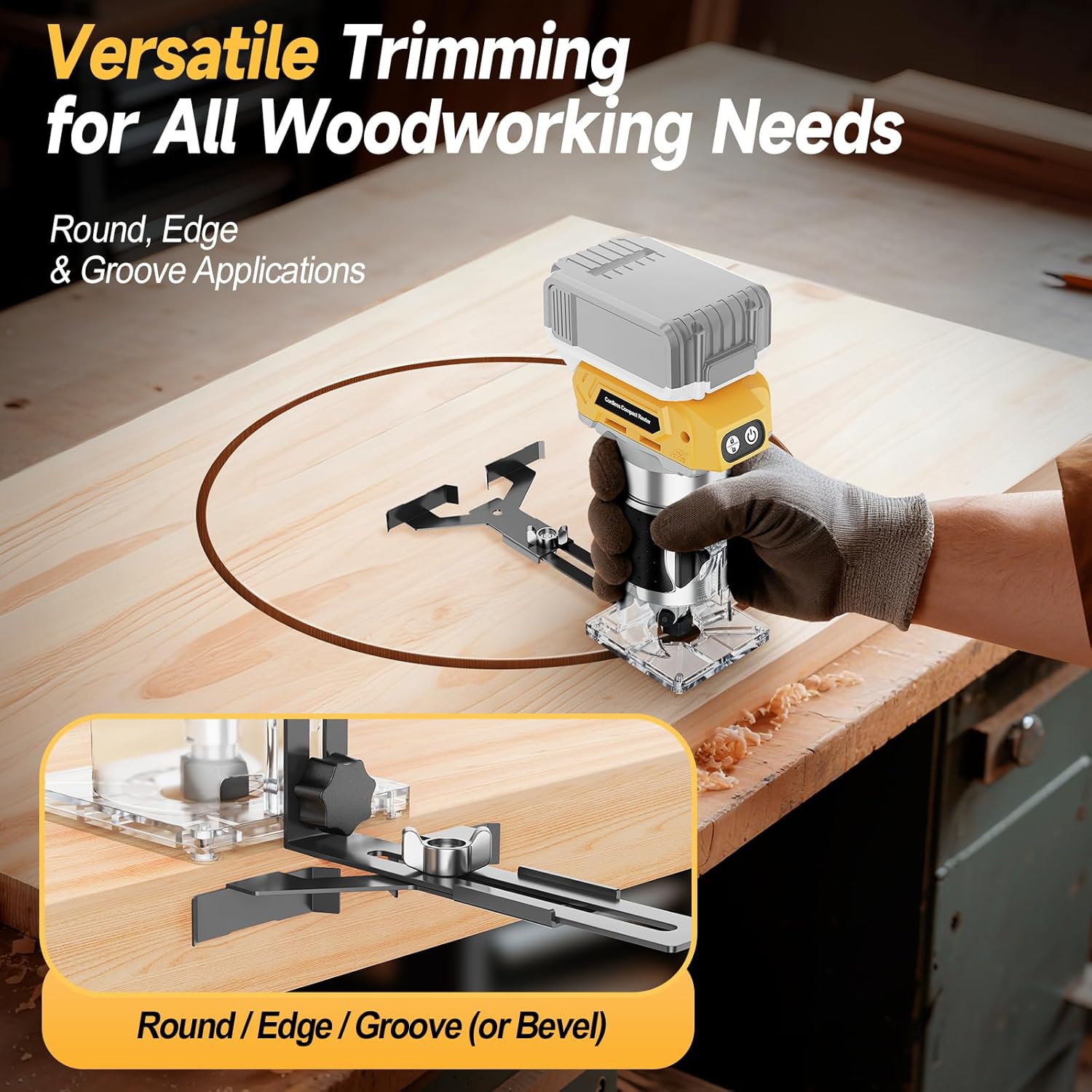 Cordless Compact Wood Router Tool for DeWalt 20V Battery- Brushless Motor, 800W 5-Speed Wood Trimmer Tool (Bare Tool), Fixed Base Edge & Groove Router for Woodworking