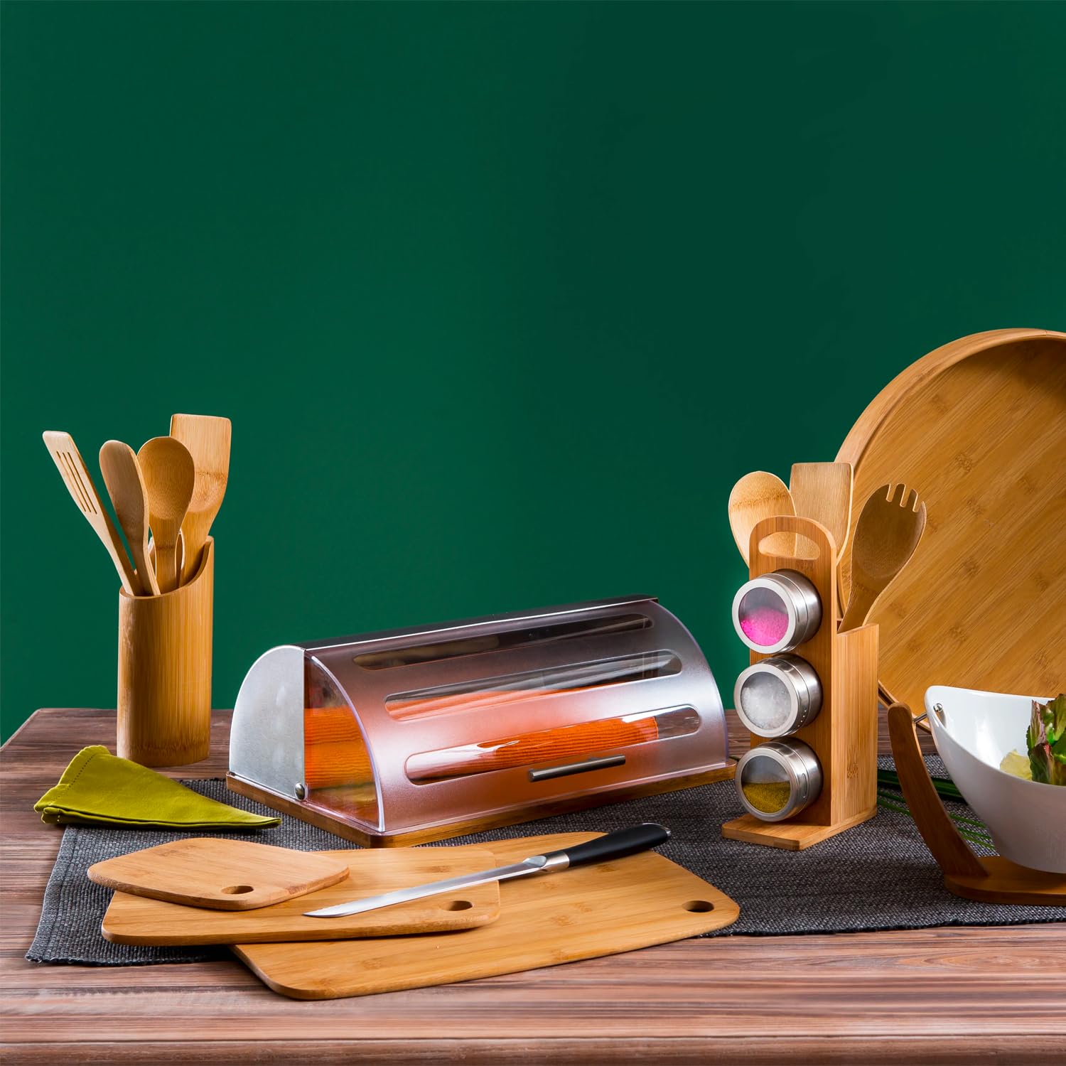 Avilia Portapane da Cucina Moderno con Coperchio Trasparente, Contenitore per il Pane in Acciaio e Bambù 39x14.5x28.5cm - Elegante e Durevole, Ideale per Conservare il Pane Fresco