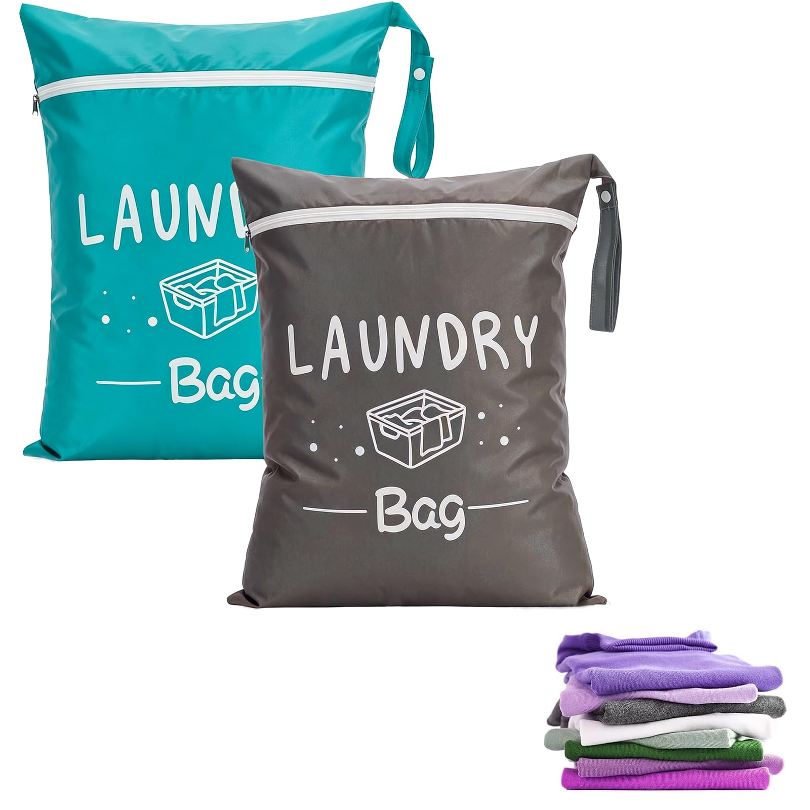 2Pcs Portable Travel Laundry Bags with Zipper for Home Camping Dorm