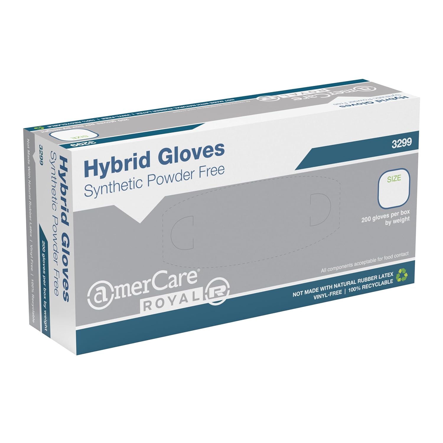 AmerCare C2 Gen 1.0 Hybrid Powder Free Gloves, Medium, Case of 1000