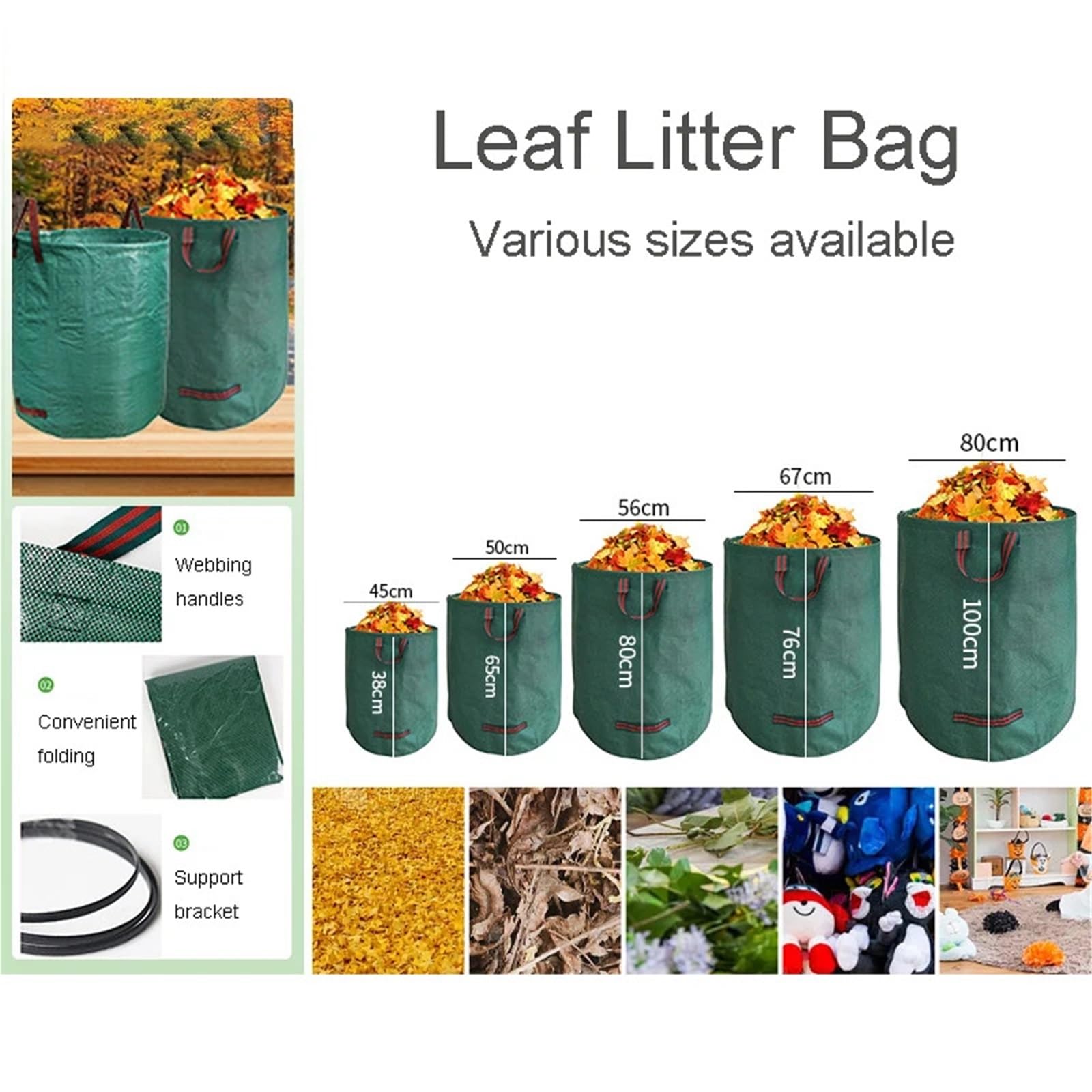 2 Stück Gartenlaubsack mit großer Kapazität, Aufbewahrungssack for Äste, Müllsack, Sammelsack for und Blätter, for die Landwirtschaft FüR Laub(500L 132gal 80x100cm)
