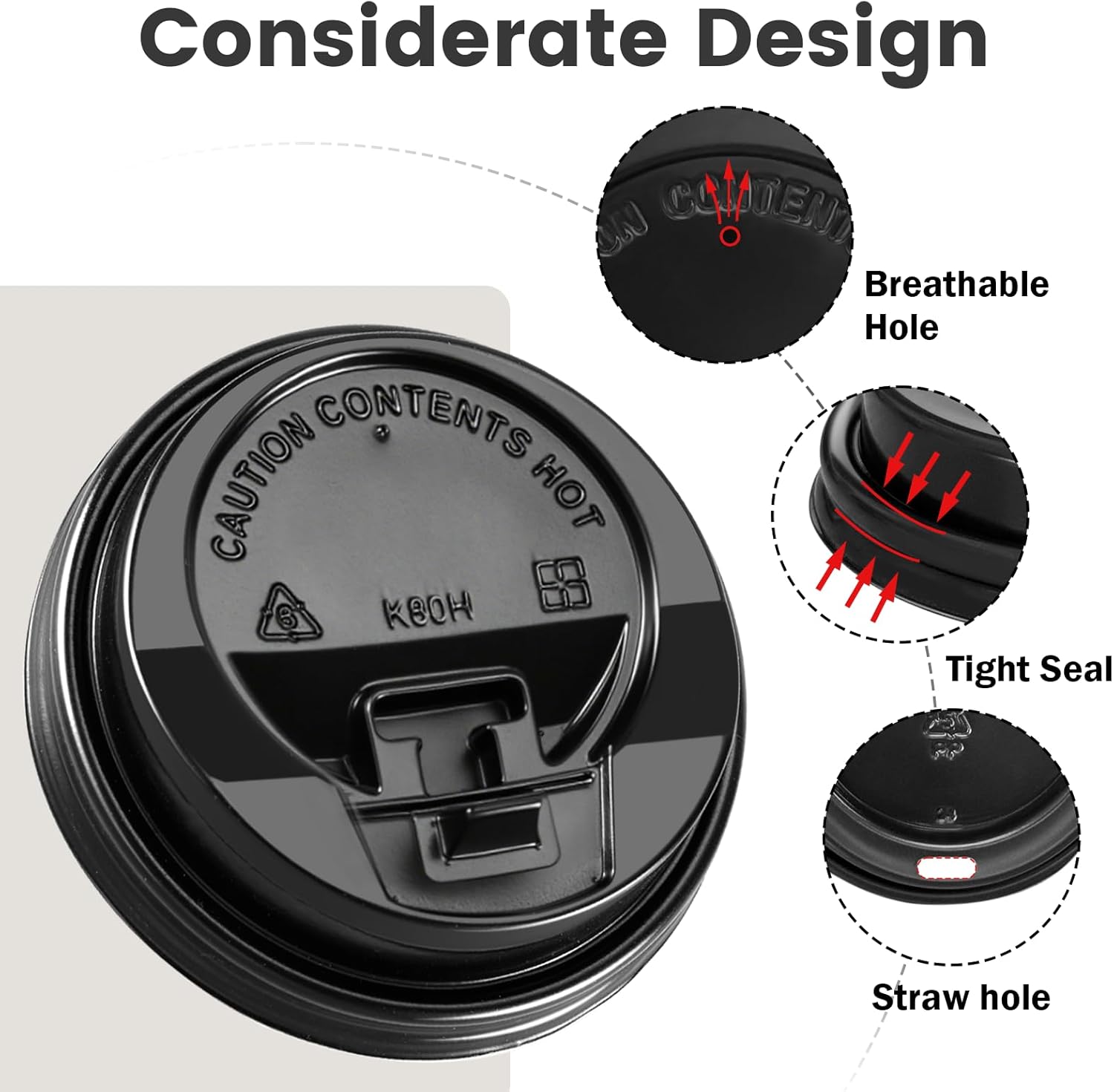 Lamosi 180 Pack Coffee Cup lids, Disposable Plastic Lids for 10, 12, 16, 20, 24 oz Paper Cups, 3.54 Inches/90 mm Diameter - Black - Image 3
