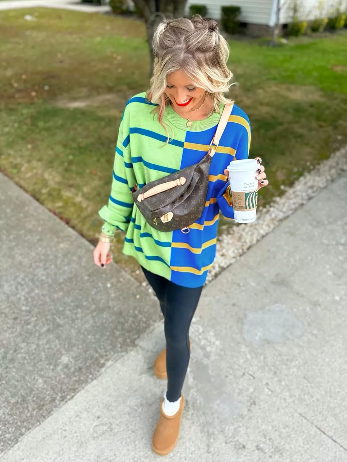 Fisoew Womens Striped Pullover Sweater Crew Neck Long Sleeve Knitted Color Block Casual Loose Lightweight Sweaters for Women - Image 5