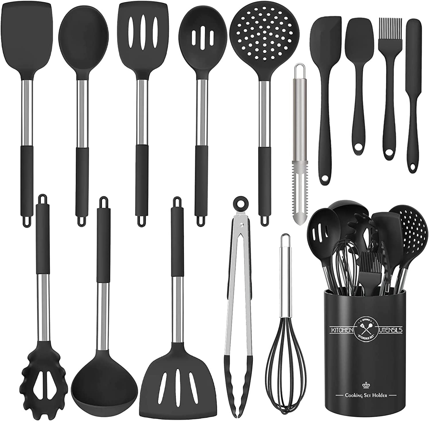 16 PCS Silicone Kitchen Cooking Utensils Set, Heat-Resistant Utensil Set with Premium Stainless Handles for Cooking and Baking, Non-Stick Spatula Kitchen Gadgets Cookware Set