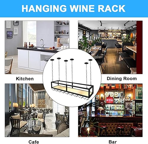 Miniatura 7 de Estante flotante industrial vintage para bar, soporte para botellas de vino colgante industrial, altura ajustable, estante para copas de vino de