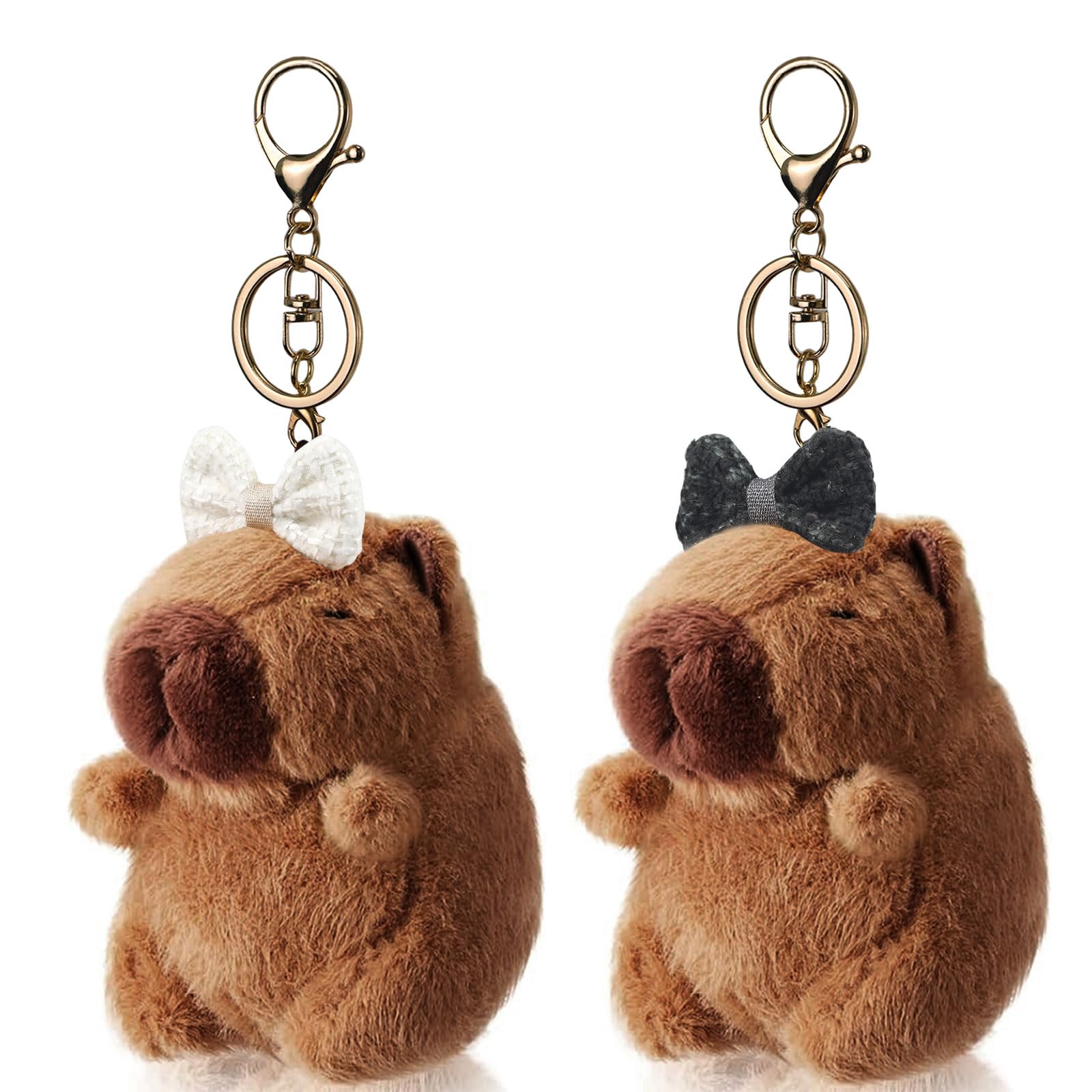 2 Pezzi Portachiavi Peluche Capybara – Ciondoli Con Cappuccio Fragola E Tartaruga - 5