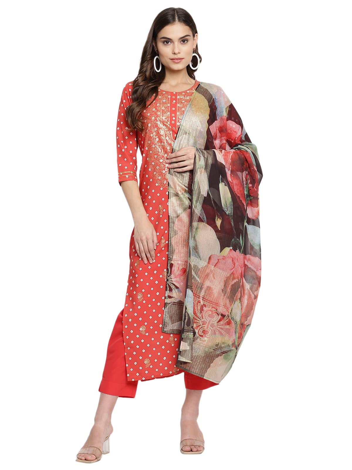 AhalyaaWomen Black Printed Angrakha Kurta with Trousers & With Dupatta (AHKUDUPN-COMBO-347)
