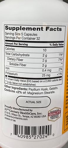 Vista 3 de 21st Century, Fibra de psyllium, 160 cápsulas - 2 piezas