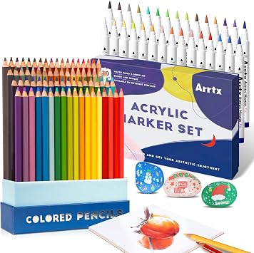Arrtx Colored Pencils Set of 72 + Acrylic Paint Markers Set of 30 Colors, Premium Art Supplies for Drawing, Sketching Shading and Coloring Books