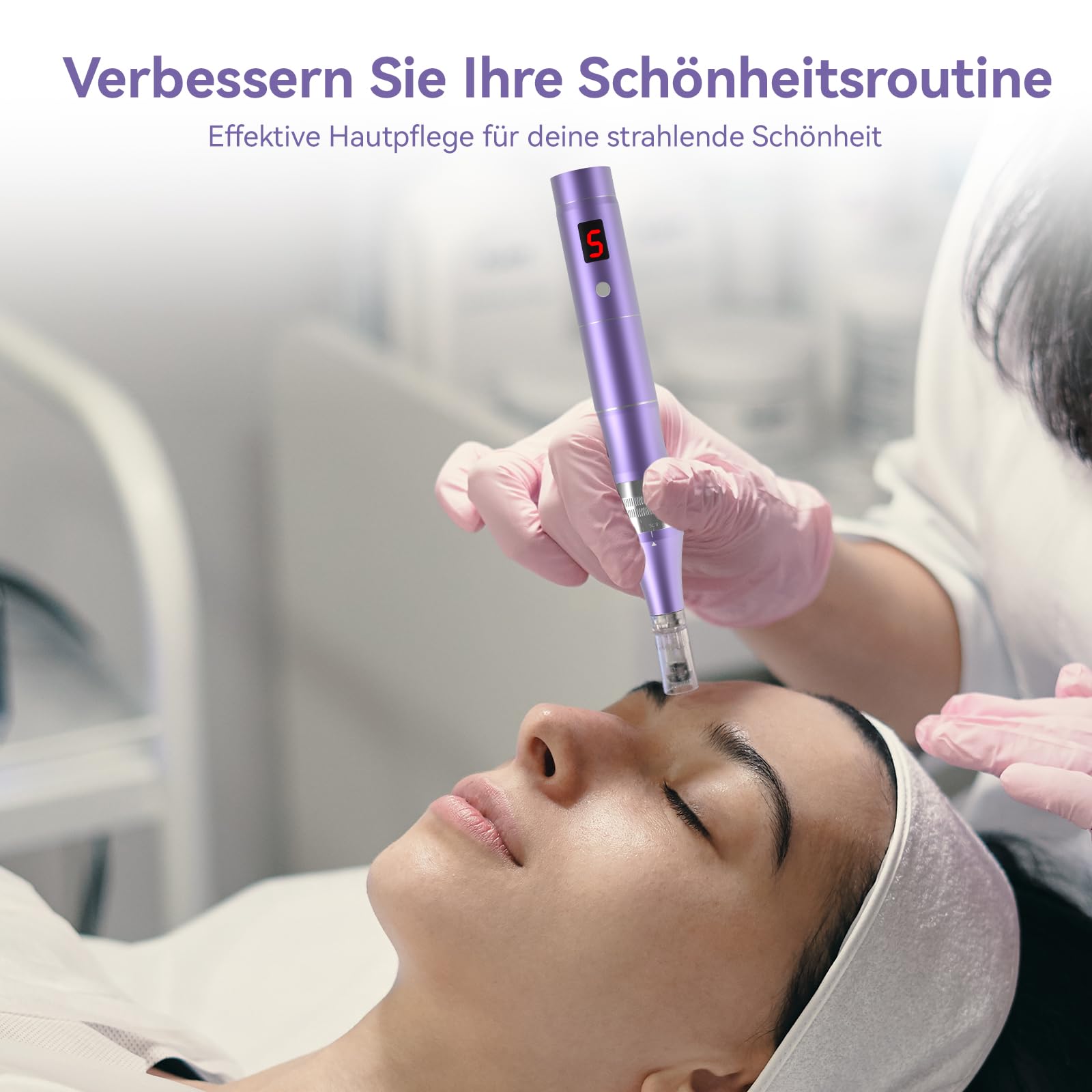 QUELLE Microneedling Pen Elektrisch,Kabellos Dermapen Microneedling mit LCD Bildschirm und 5 Stufen inkl.16 Patronen für Hautpflege