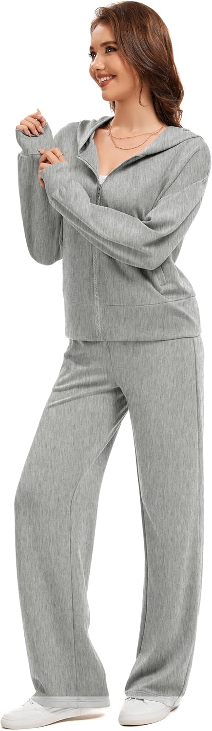 Sixstar Women Two Piece Outfits Sweatsuit Zip Up Sweatshirt Wide Leg Sweatpant Matching Travel Tracksuit Lounge Sets - Image 4