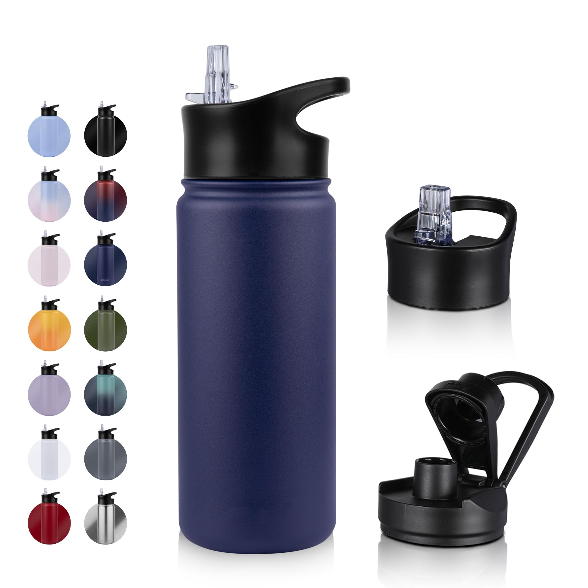 UMBFUN Insulated Water Bottle, 500ml 2 Lids (Straw Lid and Spout Lid)