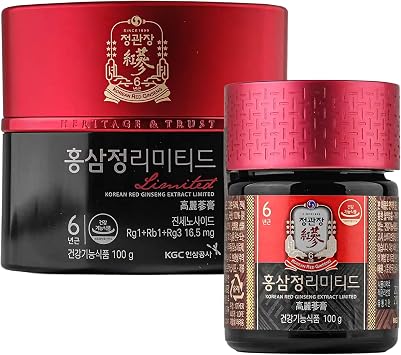 JUNG KWAN JANG Korean Red Ginseng Extract Limited 100g Jar | مكملات الجينسنغ،شاي الجينسنغ | تعزيز الطاقة، القدرة على التحمل، دعم المناعة | 100% مستخلص الجينسنغ الأحمر الكوري | صديق للنباتيين | 100 جرام