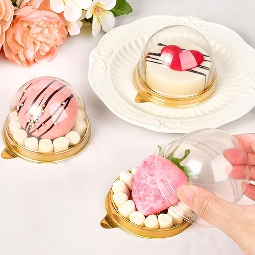 Miniatura 5 de TOFLEN 100 mini recipientes para tartas con tapas transparentes de cúpula para mini cupcakes de postres, tarta de queso, bomba de cacao, fresa
