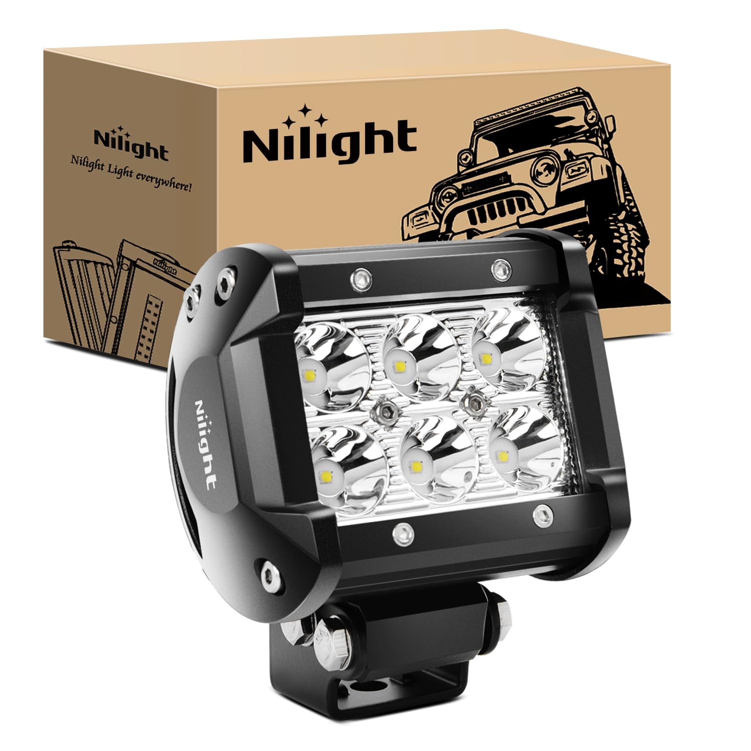 Nilight Led Pods 18W 1260LM Spot Off Road Driving Fog Light Bar Work Lighting for Truck Tractor Pickup Boat SUV ATV UTV 4WD Car 4x4 Van Camper Motorcycle Dirt Bike Golf Cart 12V 24V