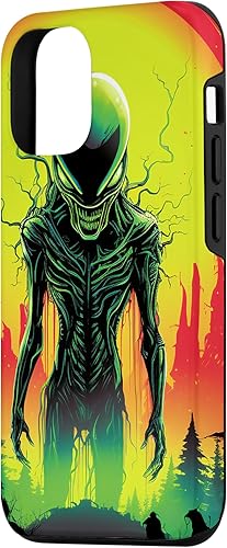 Vista 5 de iPhone 14 Pro Max Cute Green Alien Head UFO Space Face Alien Case