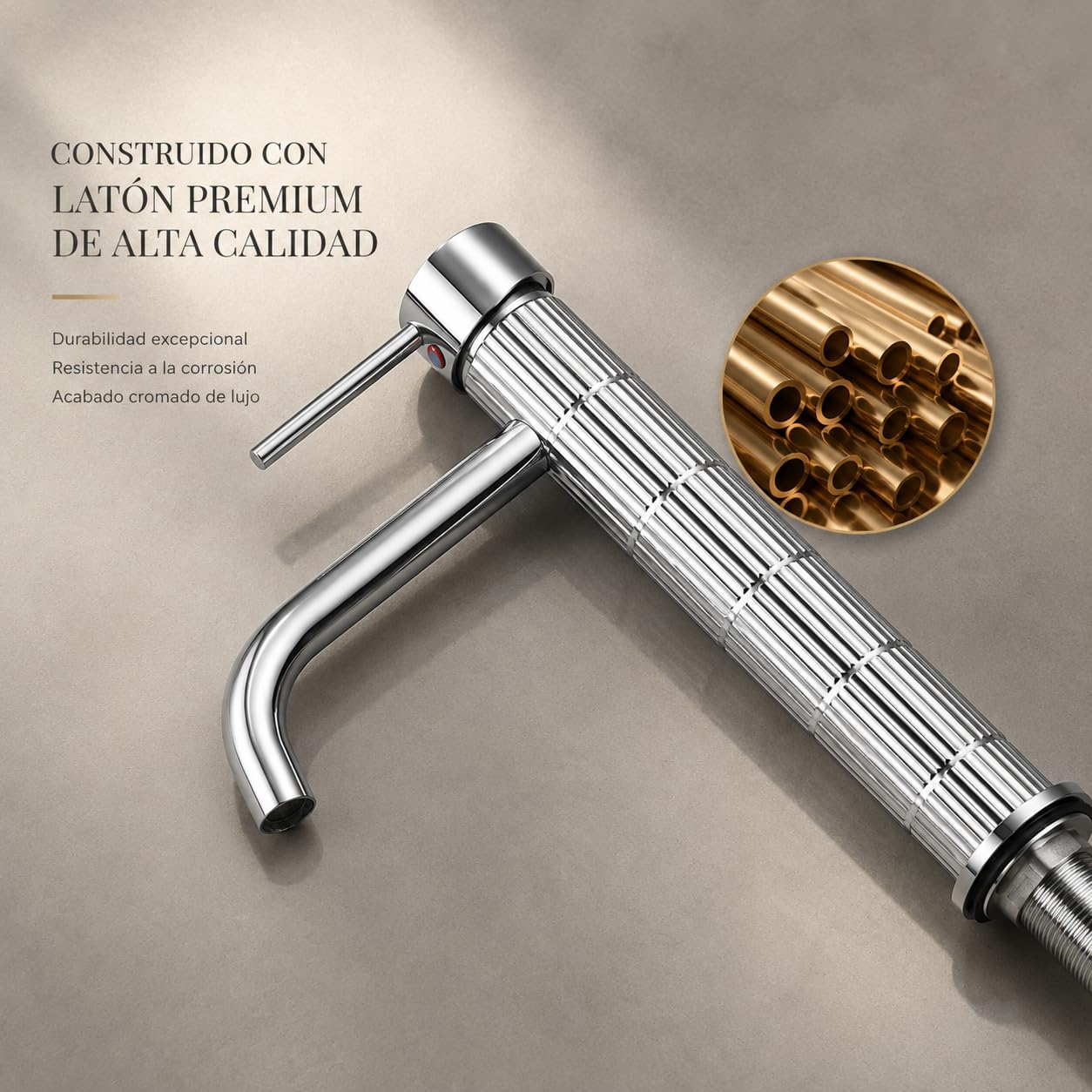 Grifo de lavabo alto monomando con cuerpo de latón, mezclador para lavabo sobre encimera, acabado cromado, cartucho cerámico duradero (Cromado, Alto)