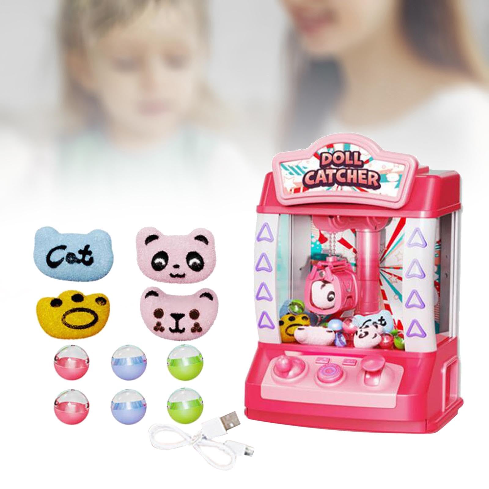 Greifautomat Mini Kranspielzeug Automaten Süßigkeitenspender Musikspiel Aus Strapazierfähigem Pp Material für Familienparty Kinderfreizeit Zuhause Ges, Rosa 4 Puppen