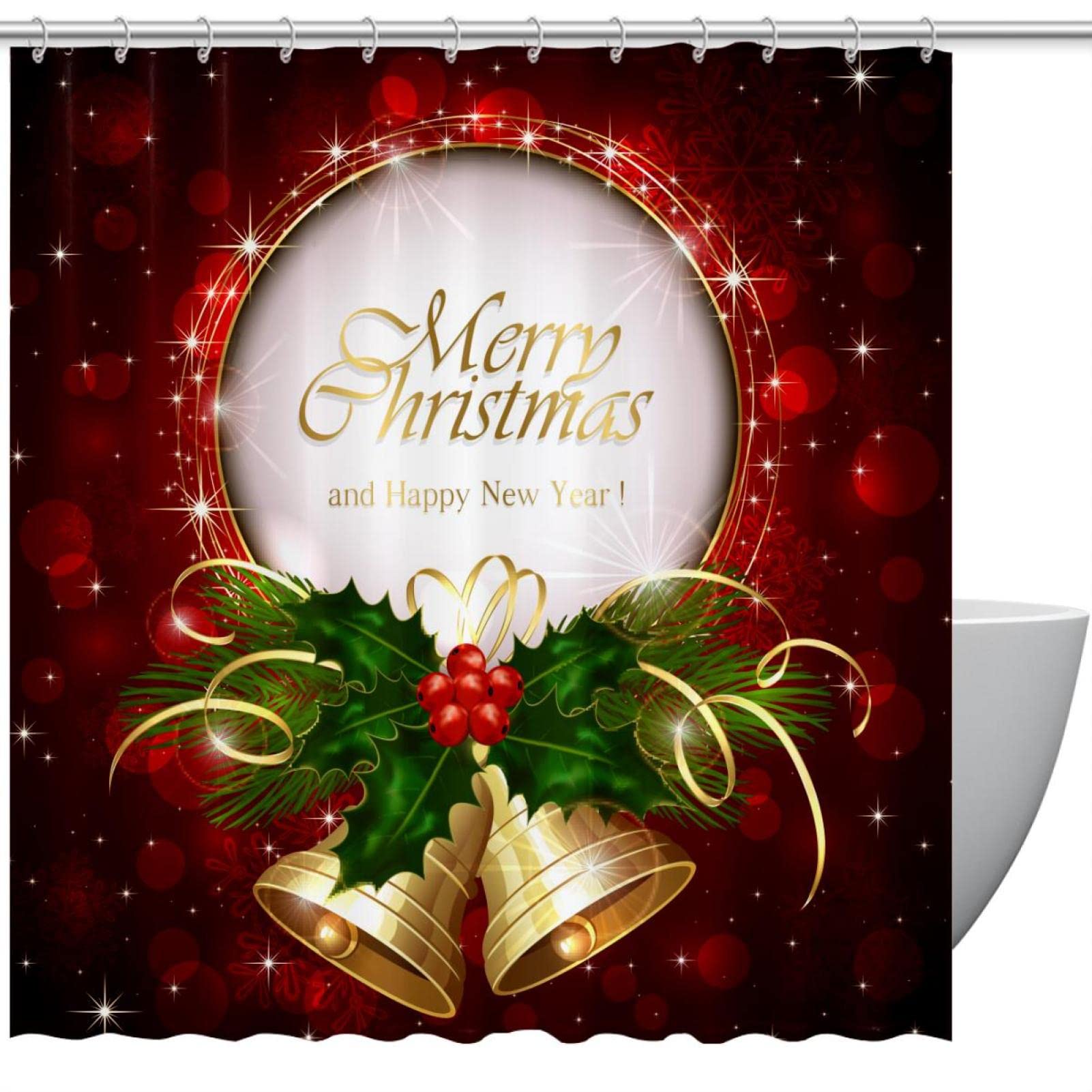 Rideau de douche Merry Christmas en tissu lavable 183 cm avec 12 crochets inclus