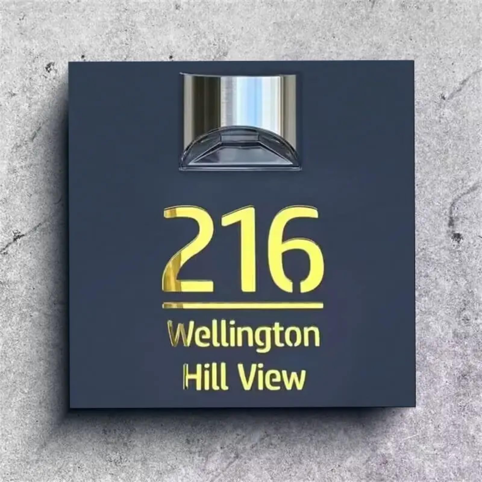 Zxh Black And Gold Personalized Solar House Sign With Solar Light,3D Laser Cut Door Name Plaque,Led Modern Number Plaque,Solar Adress Number Plaque (25 * 25Cm,)
