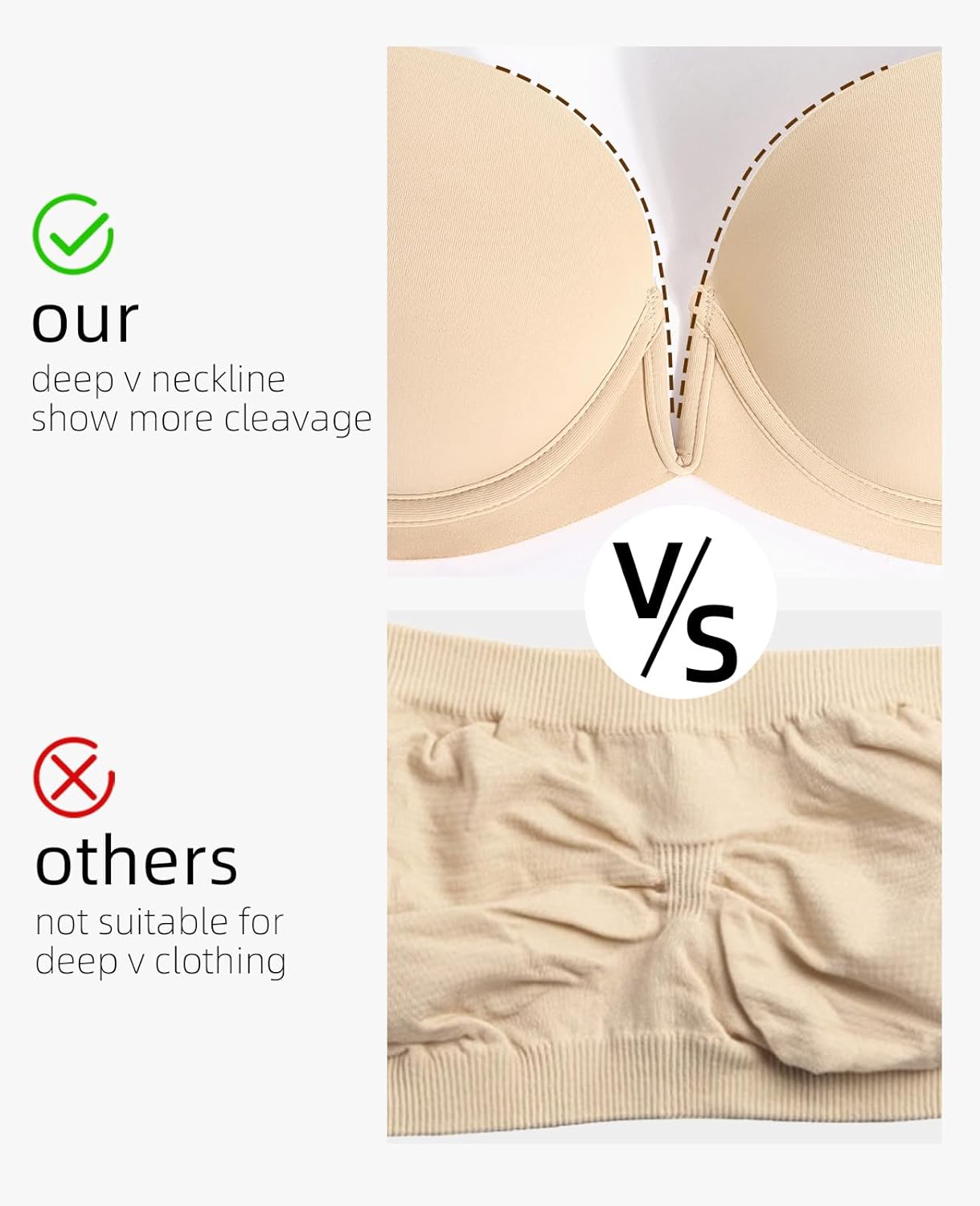 Womens Push Up Strapless Bras for Women Padded Add 2 Cup Plunge Bra Non-Slip Multiway Deep V Low Cut Brasier - Image 5