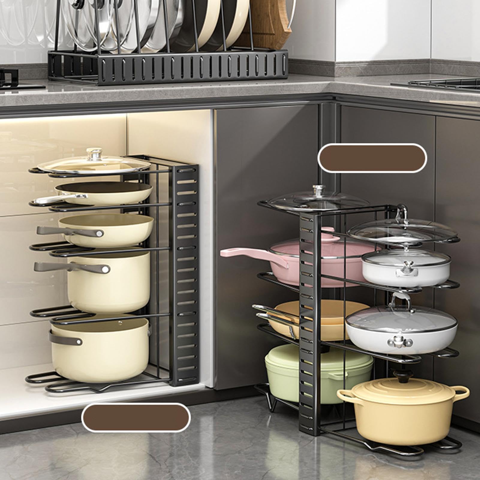Organiseur de casseroles et poêles sous le placard, support de casseroles