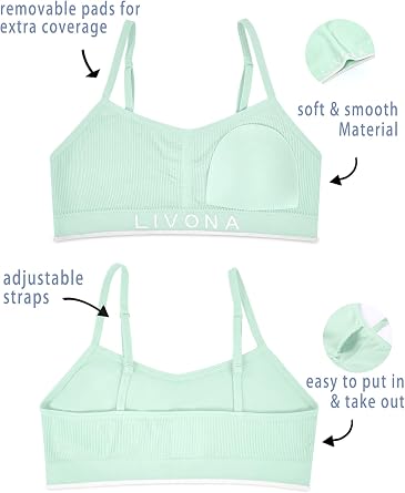 Livona Training Bras for Girls-Sports Bra, Fitness Bra, Padded Everyday Bra Bralette,Crop Cami Tank Top (6-14)