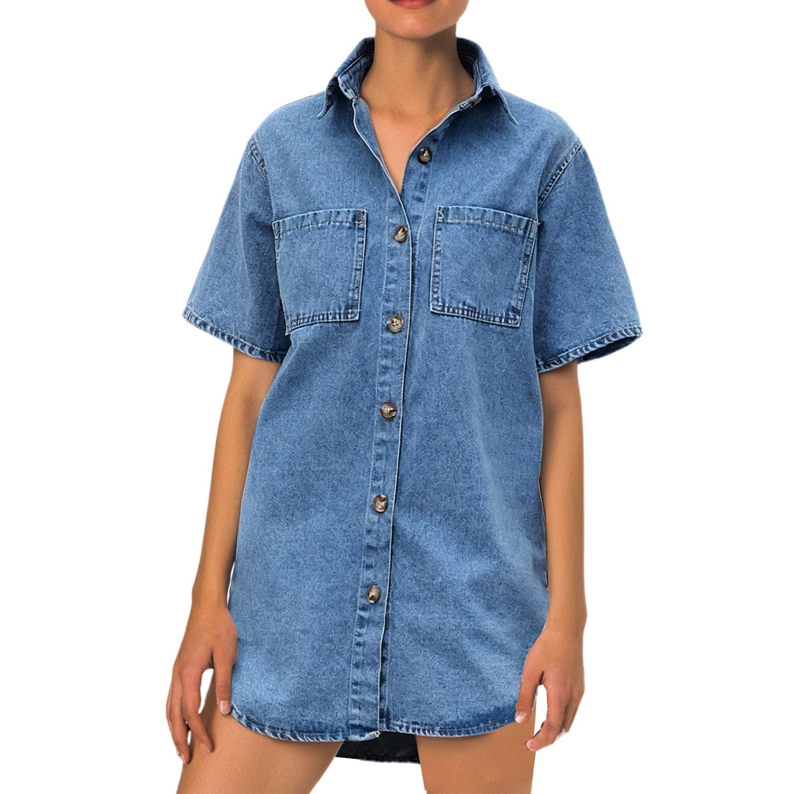 Robe chemise en jean courte décontractée et ample pour femme - 8