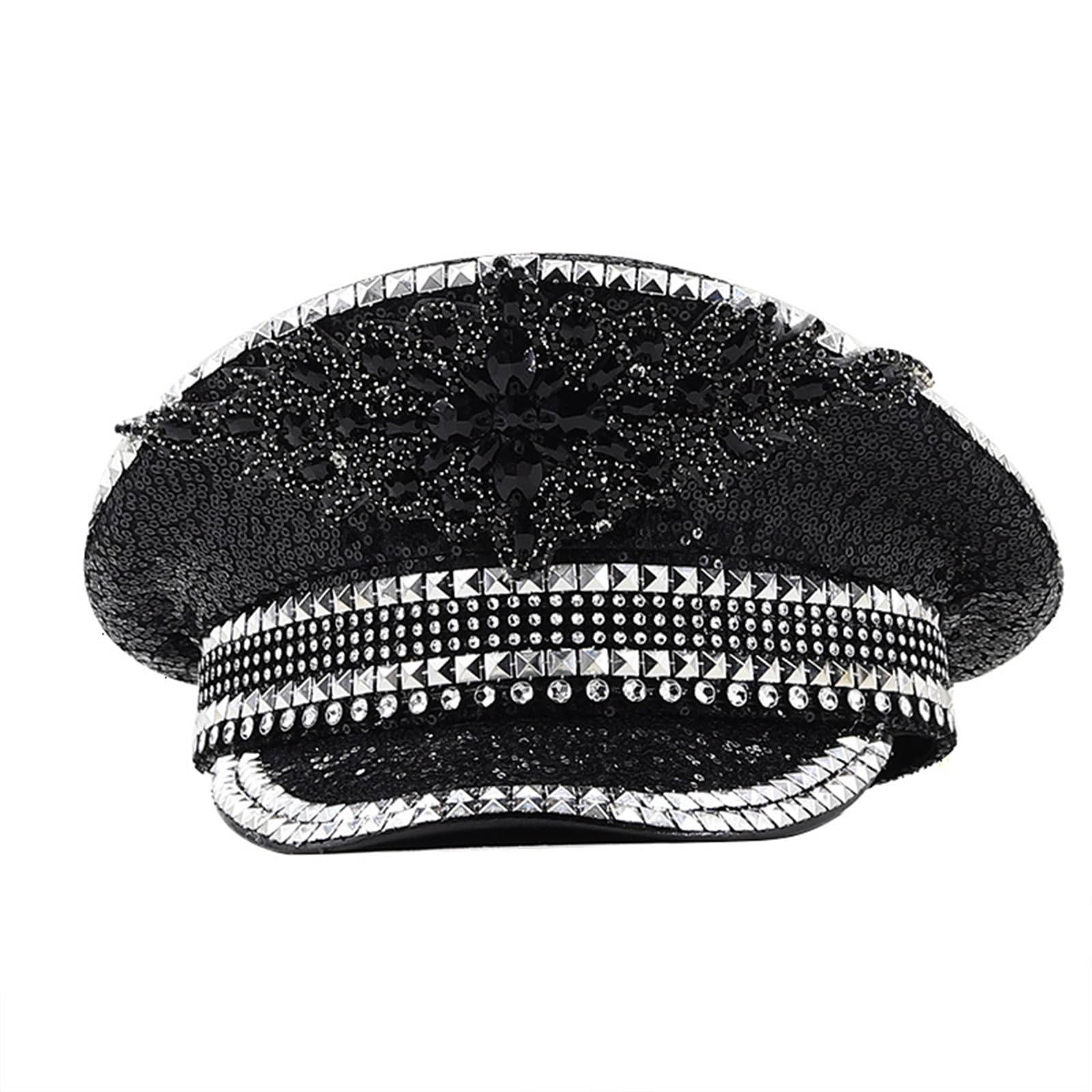 Cappello con Paillettes Strass per Cappello da Sergente da Sposa da Donna Cappello da Capitano per Feste di Compleanno alla Moda per Night Club