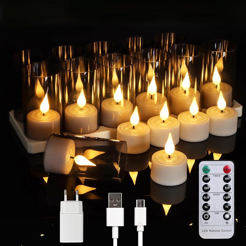 ZIYOUDOLI 12 db Újratölthető LED Gyertya Távirányítóval és Időzítővel USB Töltéssel
