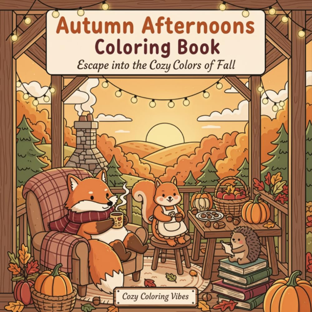Autumn Afternoons Coloring Book: Escape into the Cozy Colors of Fall | Fun Adorable Woodland Animal Scenes, Pumpkin Patch Moments, Rustic Cabin ... (Cozy Fuzzy Hygge Friends Coloring Books)