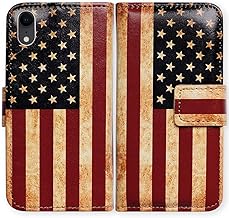 Case for iPhone XR, Retro American Flag Leather Flip Wallet Case Cover with Card Slot Holder Kickstand for iPhone XR Case